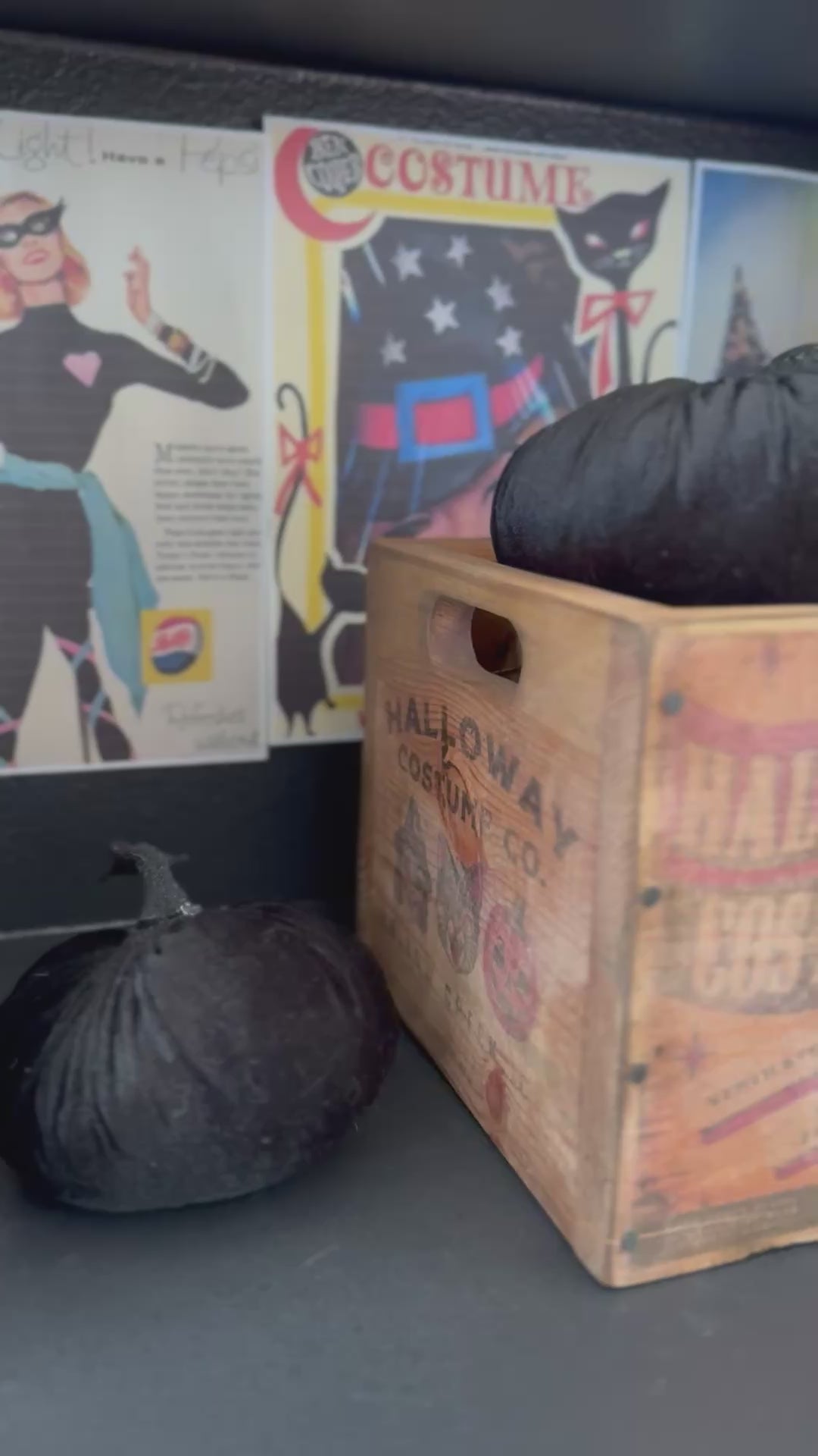 Vintage Halloween Black Cat Wooden Crate | Retro Halloween Decor